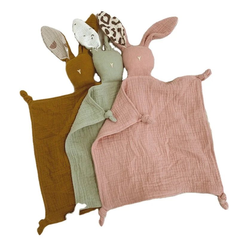 2022 New Style Bunny Muslin burp Organic Cotton Baby Blanket cloth Comforter Set Toy