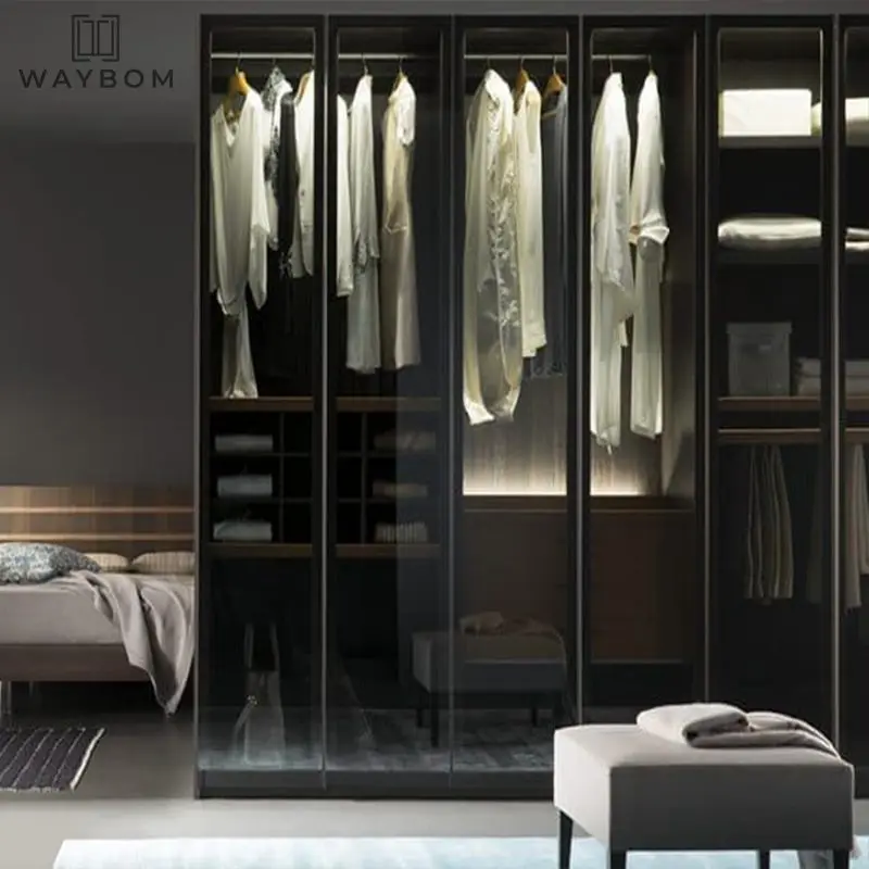 New Design aluminum glass Armoire Dressing Room aluminium wooden Clothes Closet system Wardrobe