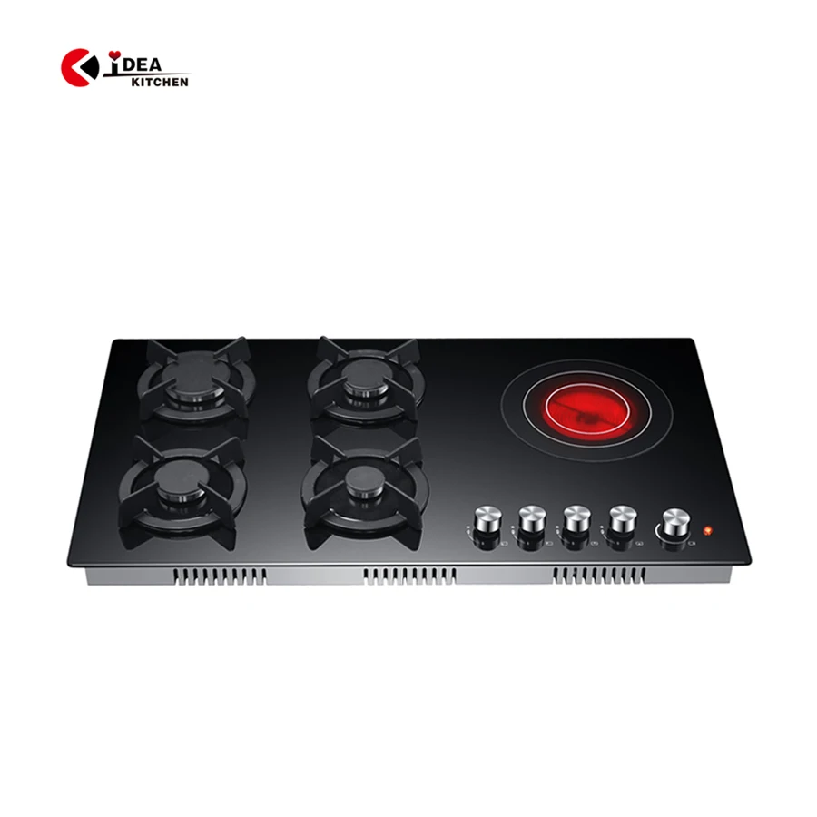 Table Top / Built In Electric and Gas Hobs Cooker with 4 Burner 1 Electric Tempered Glass Gas Electric Stove