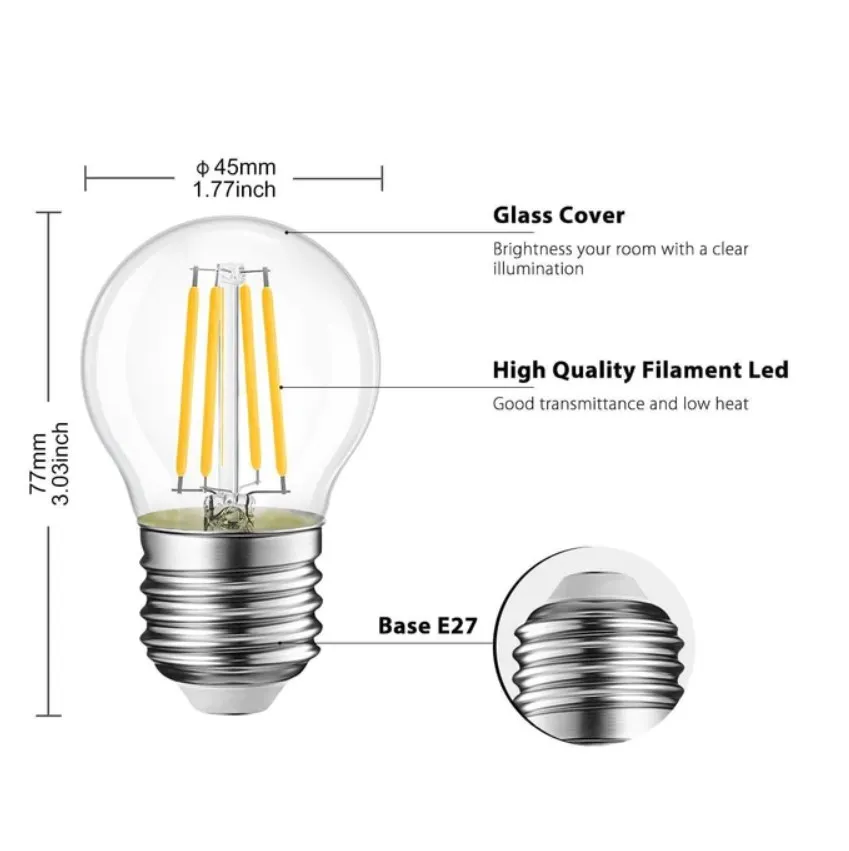 Outdoor Decorative Bulb Golfball Lamp E27 Glass 2W 4W G45 LED Filament Bulb