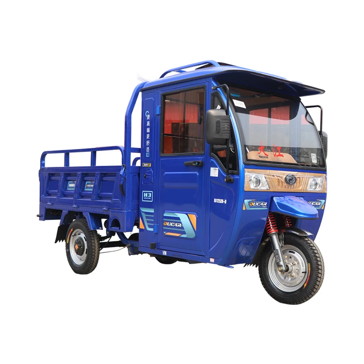 Blue Semi Closed Fuel Tricycle Three-Wheeler With Shed tricycle load