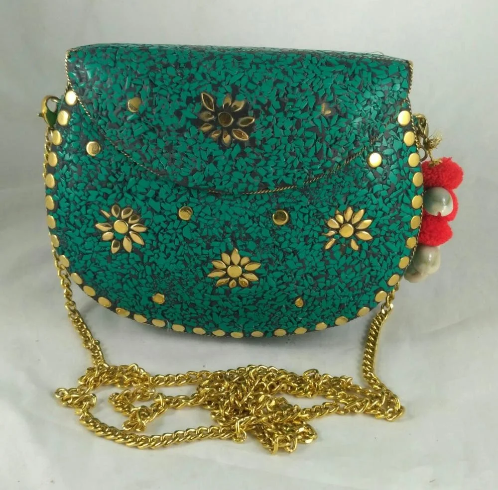 New Style Luxury Yellow Multi Stone Mosaic Metal Stylish Clutch Bag Evening Bag Woman Handbag Elegant Top Classic Fashionable