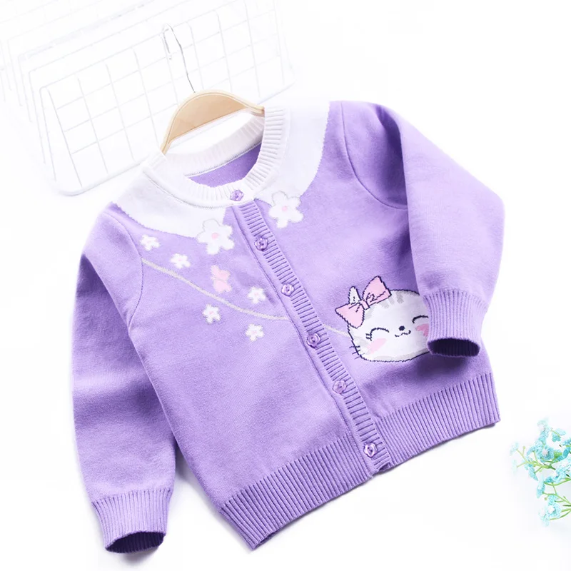 Высококачественный кардиган с котом Детские вязаные свитера для маленьких девочек