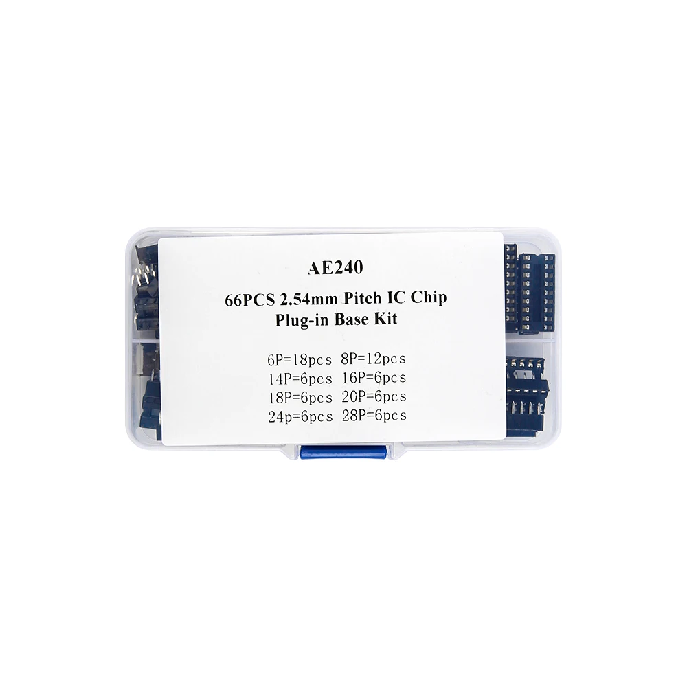 66Pcs 2.54Mm Pitch IC Chip 6 8 14 16 18 20 24 28P Plug-In Starter Kit Boxed