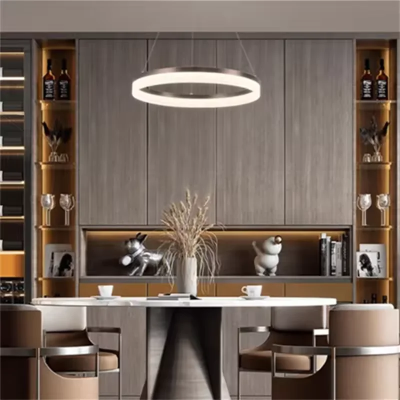 Contemporary Minimal LED Circle Acrylic Chandelier American Style Ring Lighting Living Bedroom Artistic Touch Switch 3000K