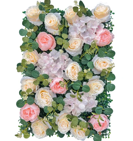 Silk Peony Rose Pink Artificial Flower Wall Panel Backdrop Wedding Decoration