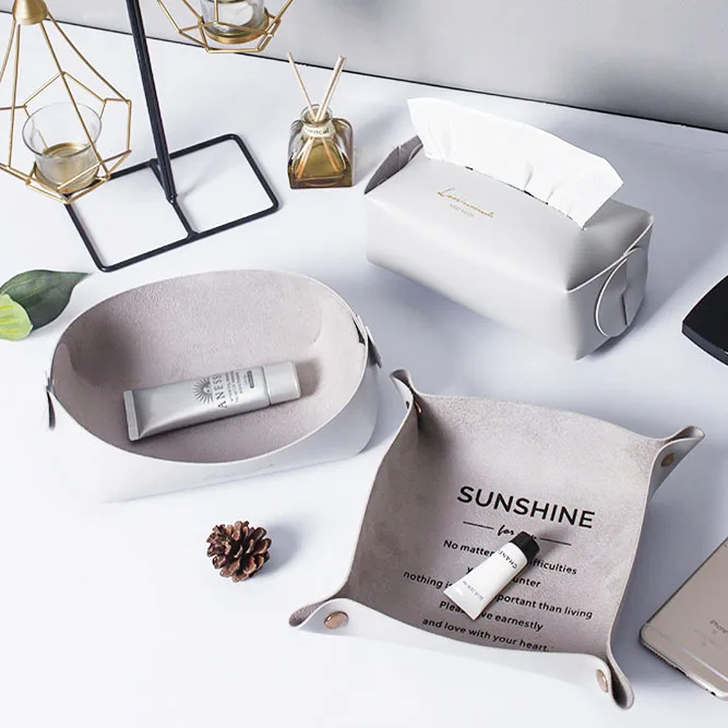 Collapsable Jewelry Makeup Cosmetic Nordic Desk Table Vanity Luxury Key Home Decor Organizer Pu Leather Storage Trays
