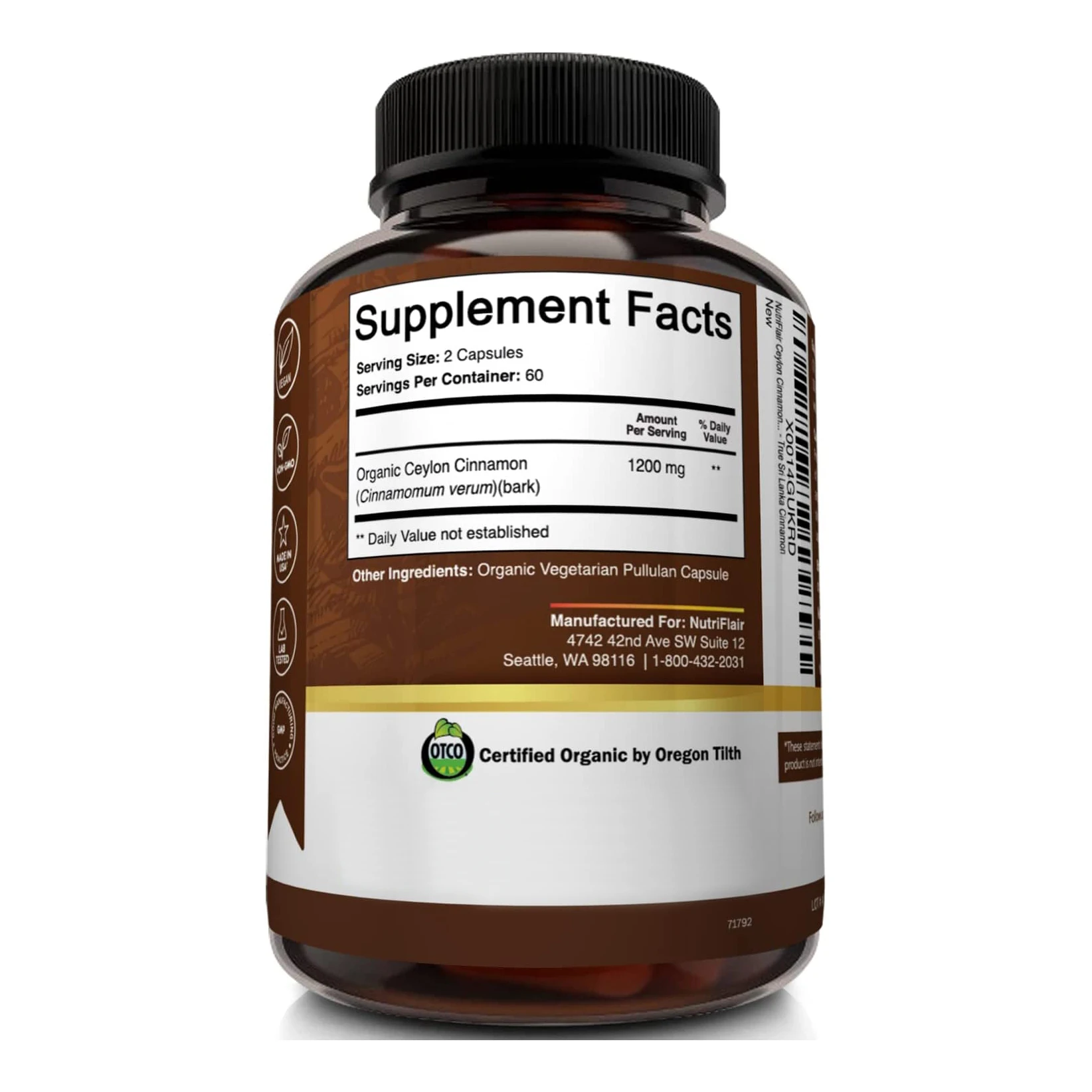 Organic Ceylon Cinnamon Supplement Capsules Organic Cinnamon Powder, Antioxidant Cinnamon Pills Supports Glucose Metabolism