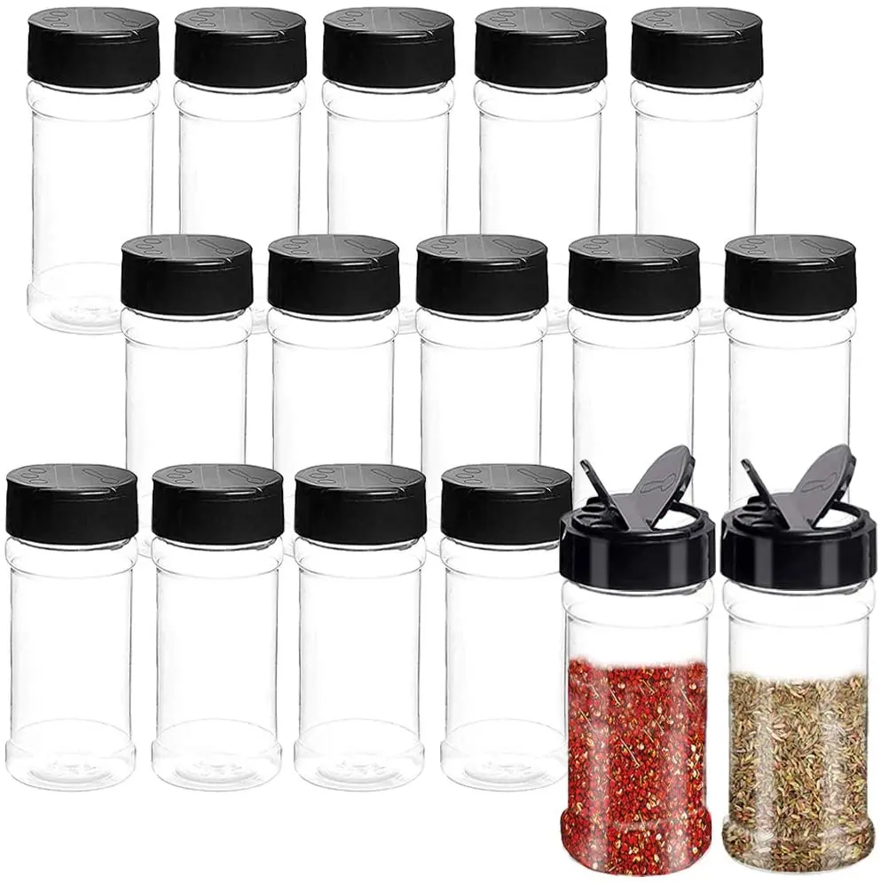 100 ML 3.5oz Empty clear PET Plastic Spice Jar seasoning powder containers herbs bottle With Shaker Lid Black Cap Glitter Shaker