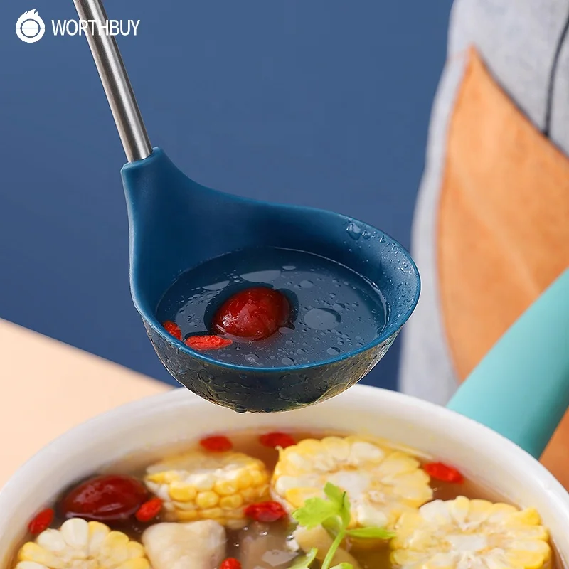 WORTHBUY Silicone Cooking Utensils Set Stainless Steel Kitchenware Spatula Shovel Heat Resistant Cooking Tools Set