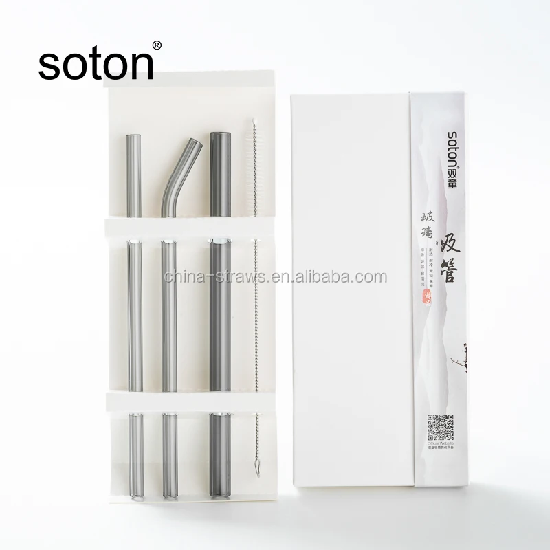 
100% food grade colorful borosilicate bending glass straw set 