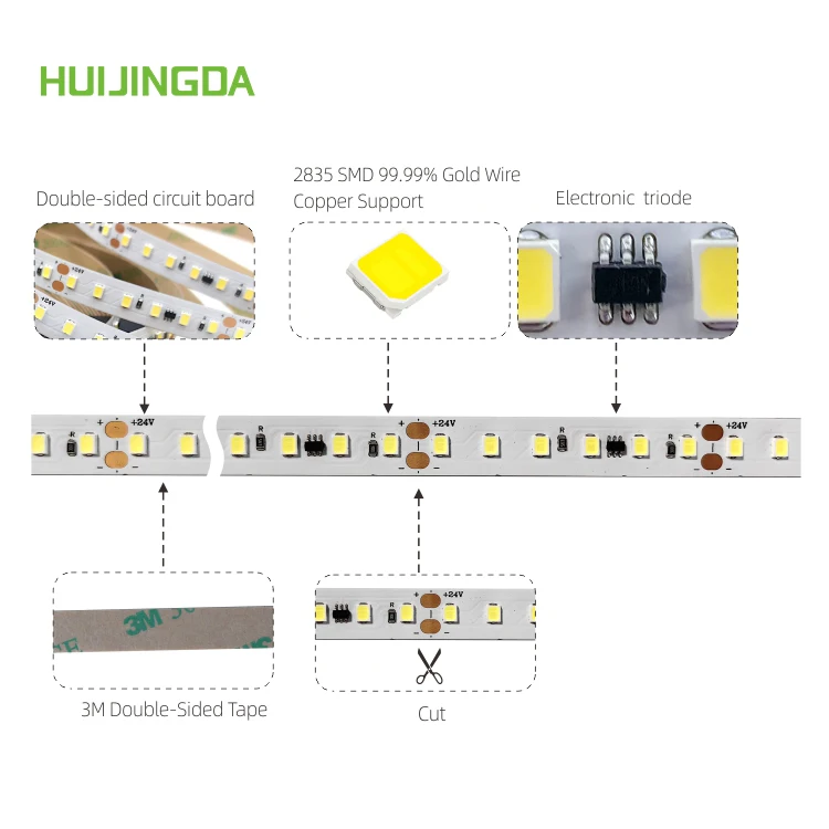 DC24v 10mm PCB 2835 SMD LED Strip Light 120LEDs/M 3000k 6500k 20m Constant Current Smart Strip Lights 5 Years Warranty