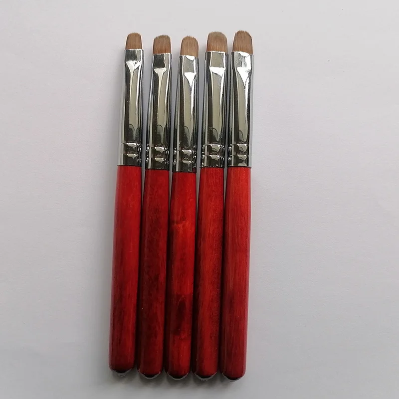 Red Wood Handle Nail Art Short Hair Sable Kolinsky French Nail Brush Set
