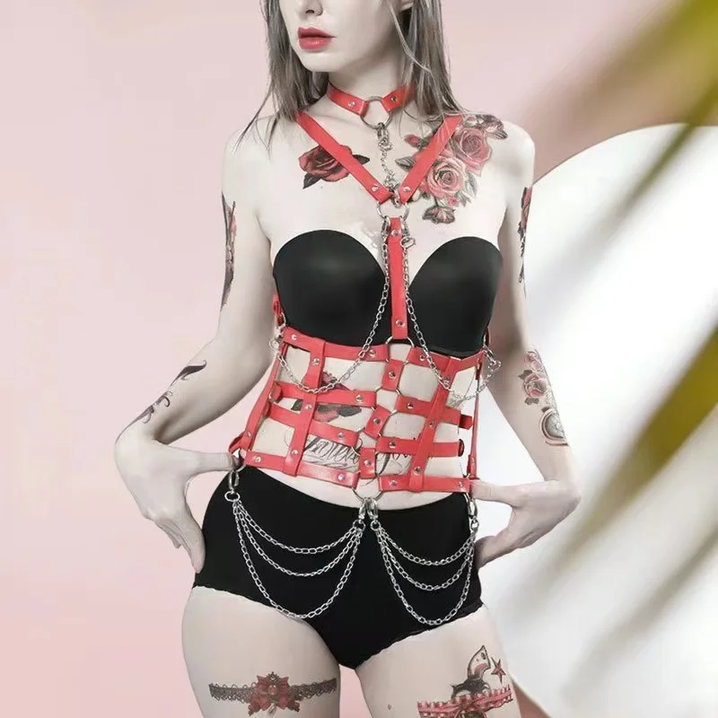 hot sex woman with dog pet harness Club Sexy Leather Harness Erotic Pastel Goth Crop Top Body Harness