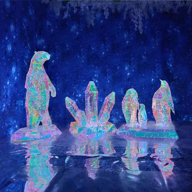 Ocean Theme Display Ice And Snow World Polar Bear/Walrus/Penguin LED Christmas  Decoration