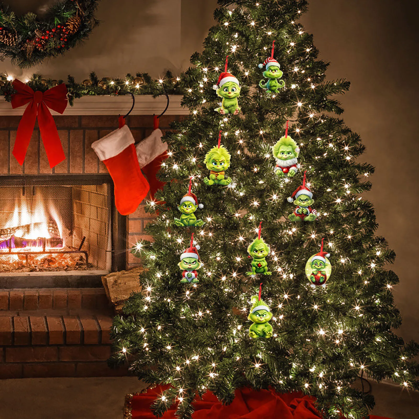 Holiday Decor Craft Supplies Christmas Tree Cartoon Designs Green Monster Hanging Ornaments Decorations