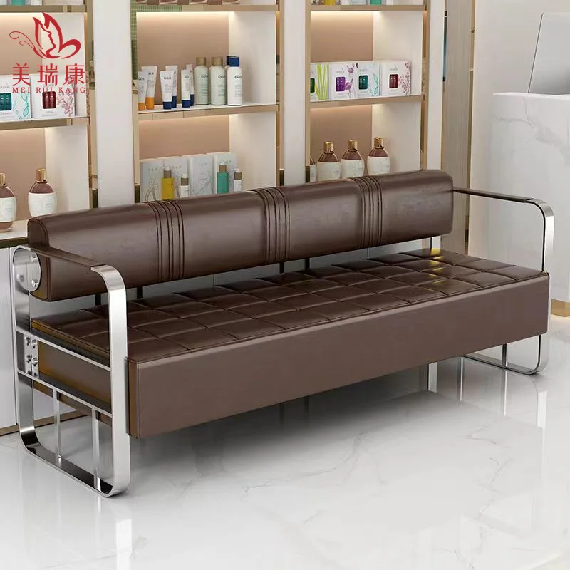 Barbershop sofa beauty salon waiting chair Hair salon lounge area Clothing store office reception stainless steel strip chairs