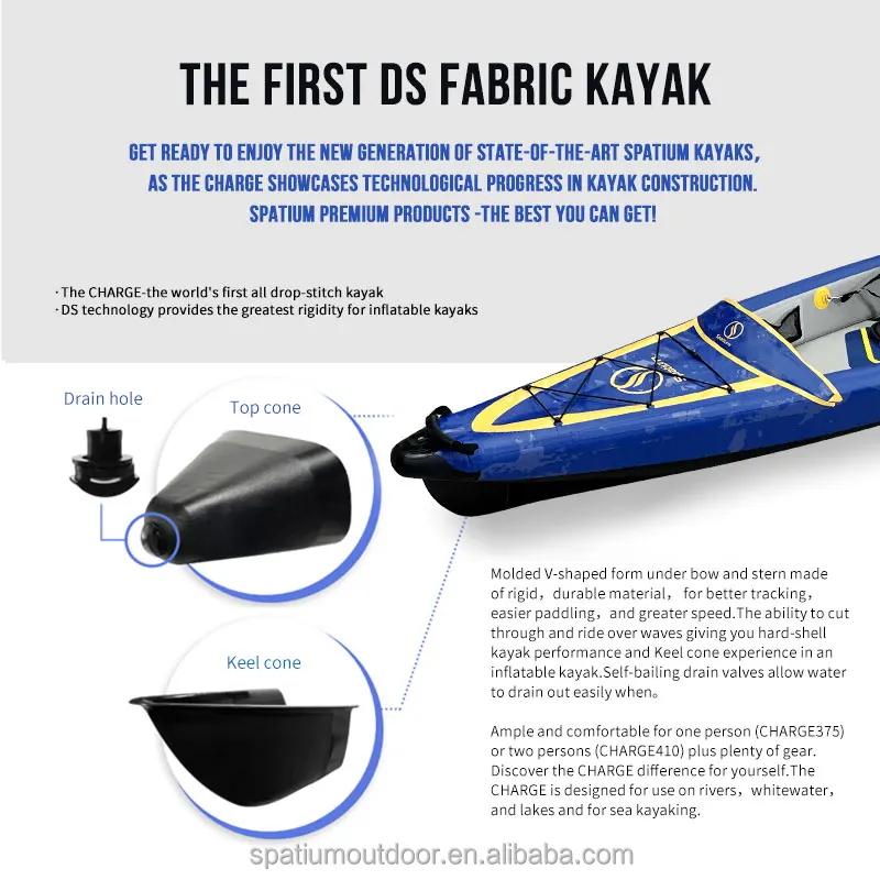 Spatium 2024 new product Pvc Whitewater Canoe/kayak High Pressure Inflatable Kayak For sale