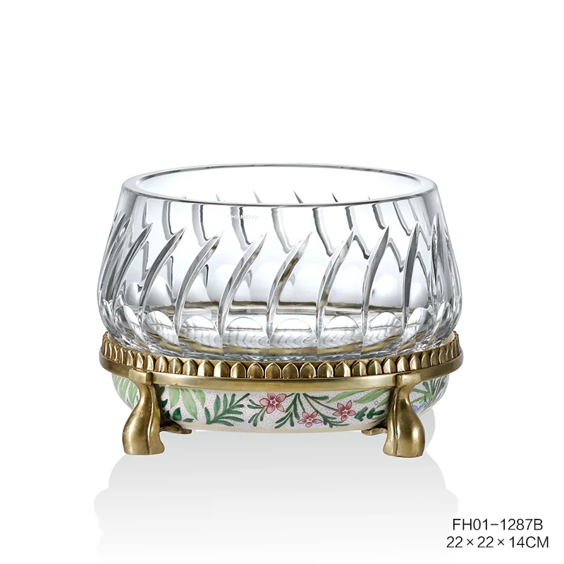 European home decoration metal with glass flower vase set fruit plate soft decoration pieces modern for living room