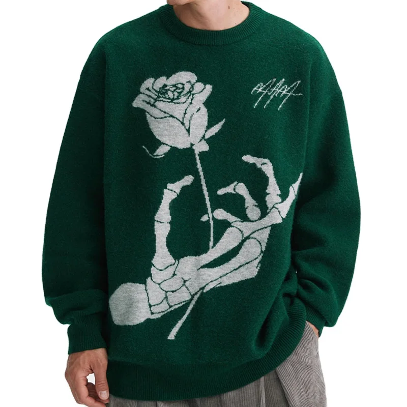 Custom Logo Oversized knit pullover knitwear Jacquard Pattern jumper  winter men  knitted 100%cotton sweater manufacturer