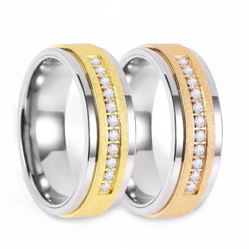 Fashion Jewelry Tungsten Men Wedding Ring Rose Gold Cz Inlay Stainless Steel Skeleton Zircon Tungsten Carbide CLASSIC White 8mm