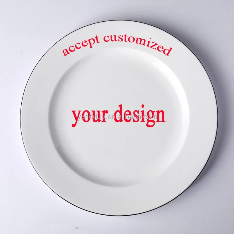 Hotel ceramic blue design 8inch dinner flat plates custom logo porcelain serving plates