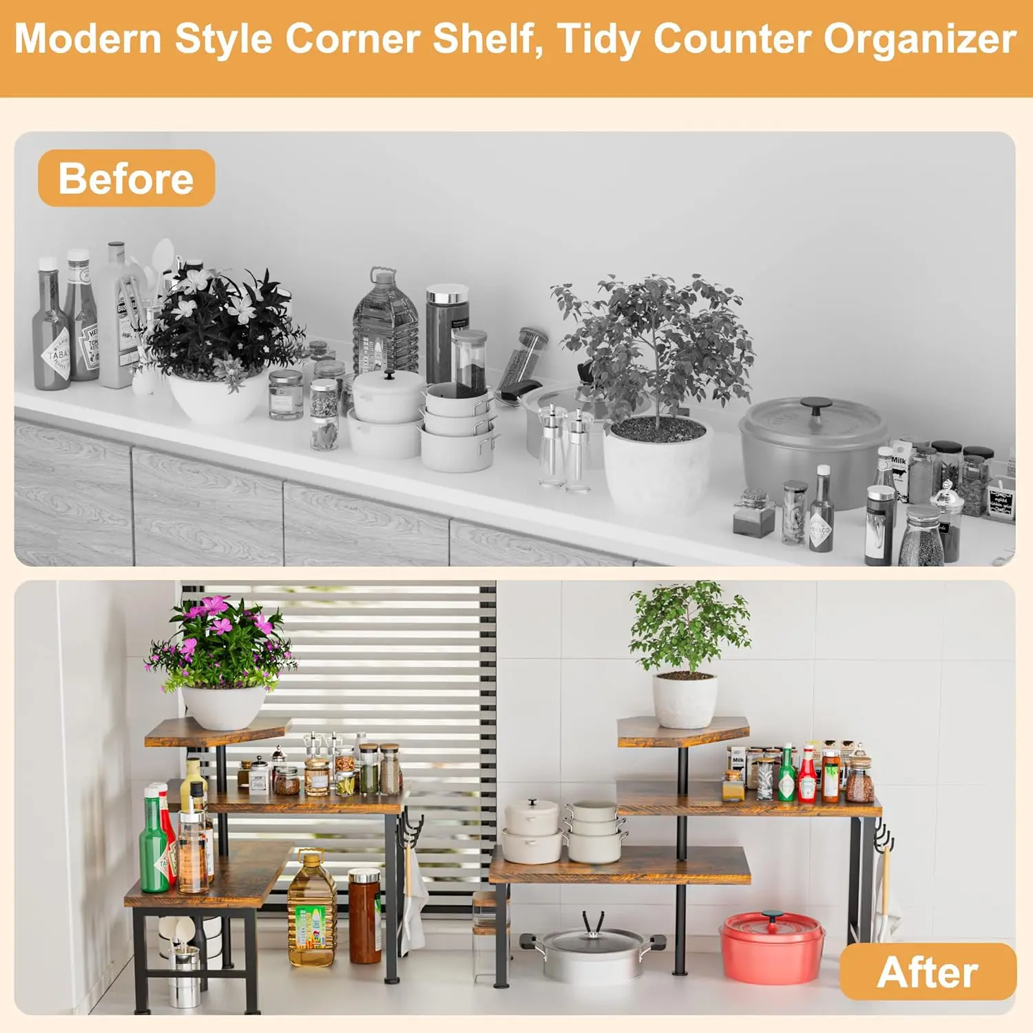 Трехуровневый подвижный коричневый кухонный столешница-органайзер с крючками для хранения книг специй журнальный столик туалетный кухни ванной комнаты