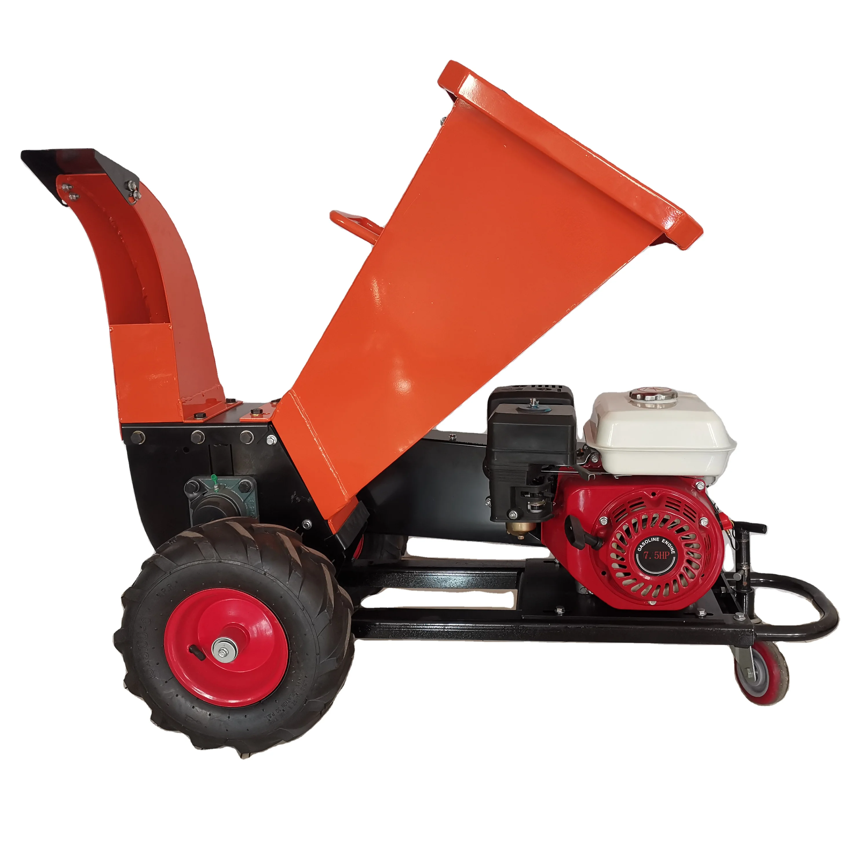 mobile mini gasoline engine wood chipper shredder machine 6.5hp 7.5hp tree cutting 60mm