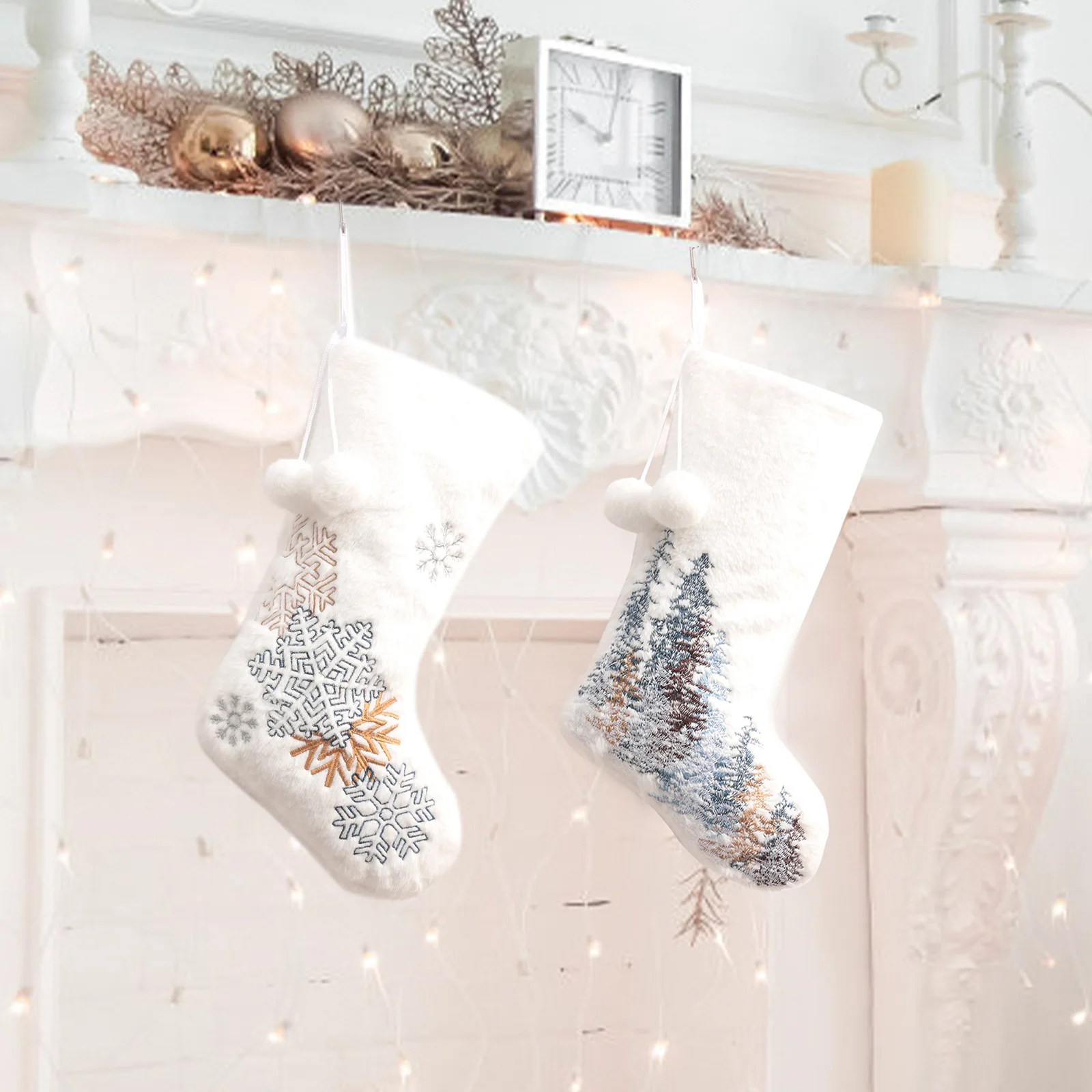 Hot Sell Ivory White Xmas Sock Knit Gift Christmas Stocking for home decorations