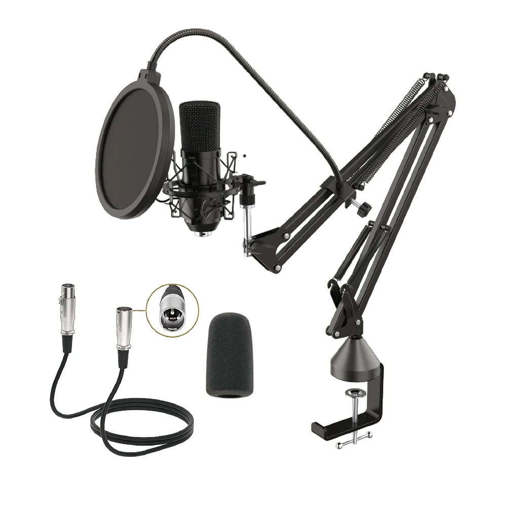 High Quality Home Studio Recording Equipment Set Black Metal Wired Broadcasting Equipment High Sensitive Studio Microphone