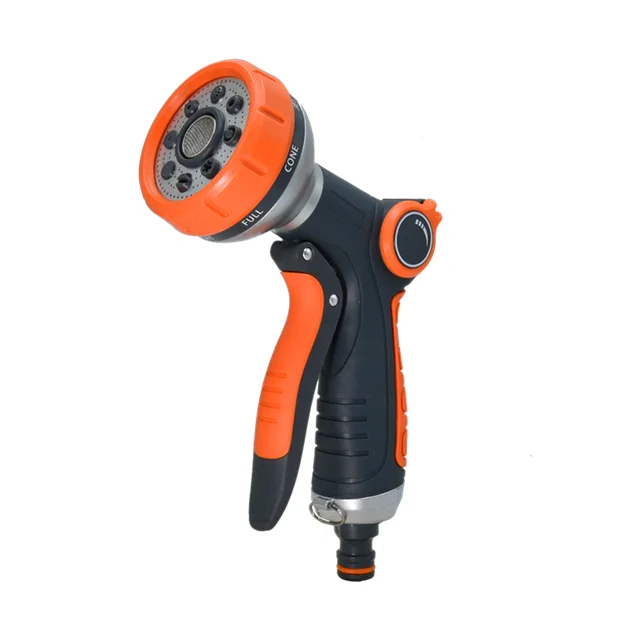 
8 Pattern Adjustable Garden Hose Hand Nozzle Sprayer With Heavy Duty Metal Construction-Slip Resistant 