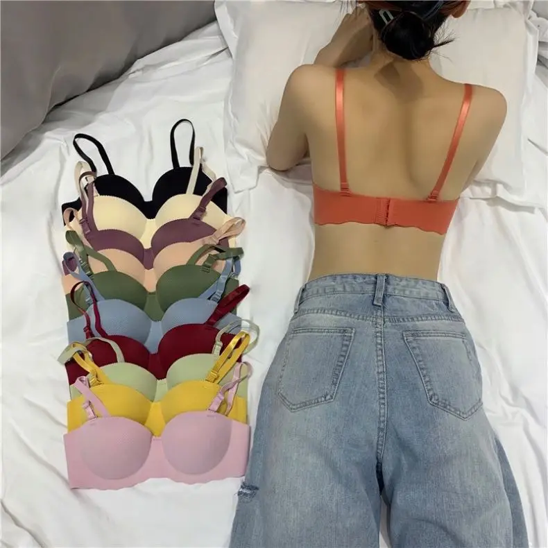 Wholesale Women Girls seamless wireless Bra push up lingerie Breathable Soft Padded bra Wire free one piece Bra Underwear R2158