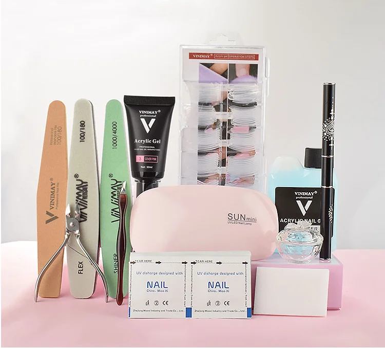 Vinimay Poly gel Set Private label 6pcs Slip Solution Nail Tips File Nail Extension Building Gel 15g Acrylic gel kit