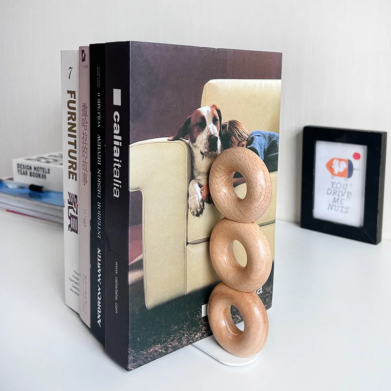 Beech Bookends, simple donut shape thick Bookend for Shelves, Book Ends for Heavy Books,Bookend Stopper, Black Bookends 1 Pair