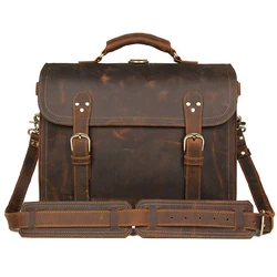 Мужской портфель из натуральной кожи, большой рюкзак из коровьей кожи, сумка-тоут через плечо, Прямая поставка, деловая сумка из кожи Crazy Horse