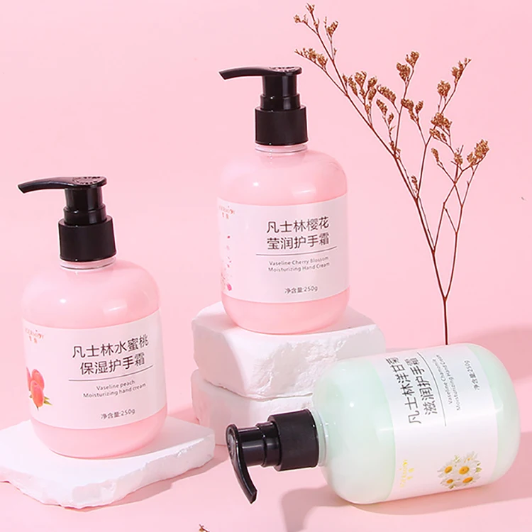 Wholesale 250g Natural Hand Care Lotion Anti-Drying Moisturizing Deep Hydrating Chamomile Cherry Blossom Peach Hand Cream