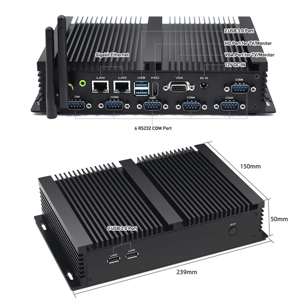 Fanless Industrial Ultra Low Power Desktop Set Complete Multifunction Linux Desktop Micro Mini Tower  PC Computer Mini  PC
