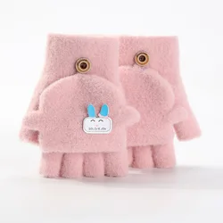 Детские перчатки зимние теплые флисовые вязаные детские перчатки на полпальца для мальчиков и девочек для студентов