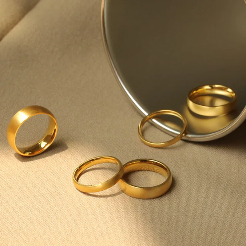 High Polished Minimalist Jewelry Thin Ring 2mm 3mm 4mm 5mm 6mm Stainless Steel Simple Gold Plated Couple Wedding Rings