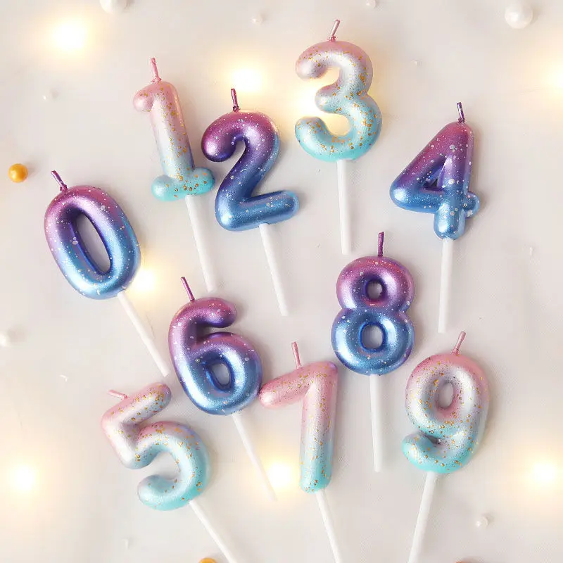 Huaming Wholesale Colorful Gradient Starry Sky Birthday Digital Candles Novelty  Decoration Number Birthday Cake Candles