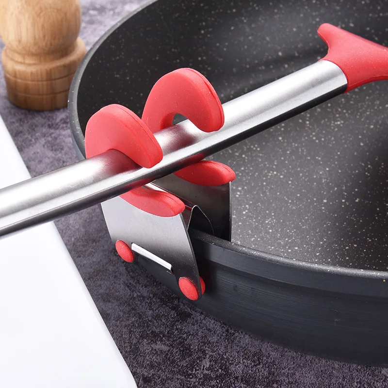 Stainless Steel Pot Side Clips Anti-scalding Spoon Holder Kitchen Gadgets Rubber Convenient