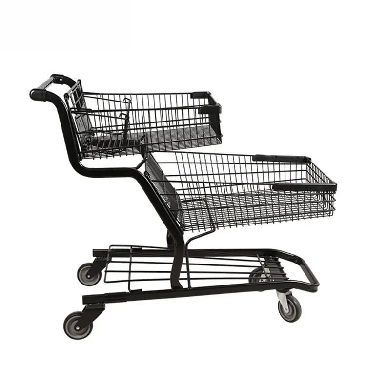 Metal Line Surface Supermarket Shopping Trolley Cart With Baby Seat With Customized logo