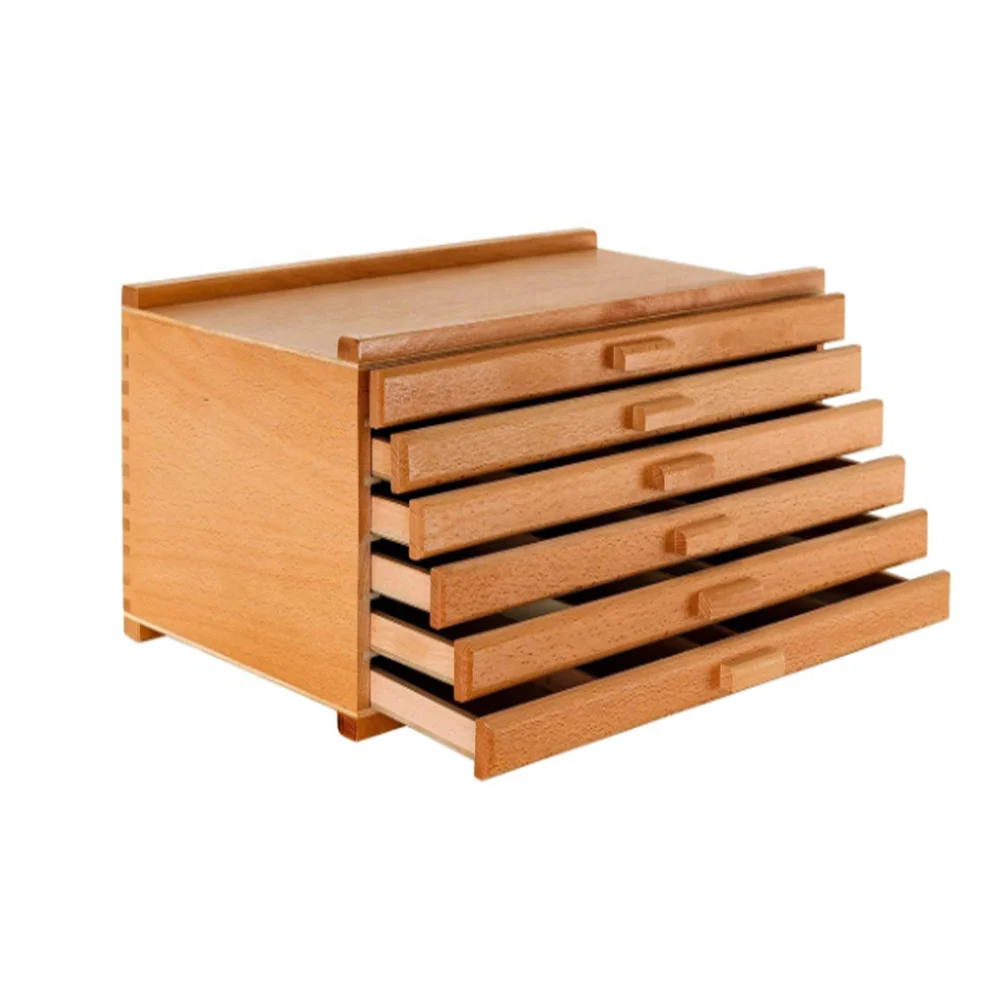 Art Supply 6 Drawer Wood Artist Supply Storage Box -Pastels, Pencils, Pens, Markers, Brushes