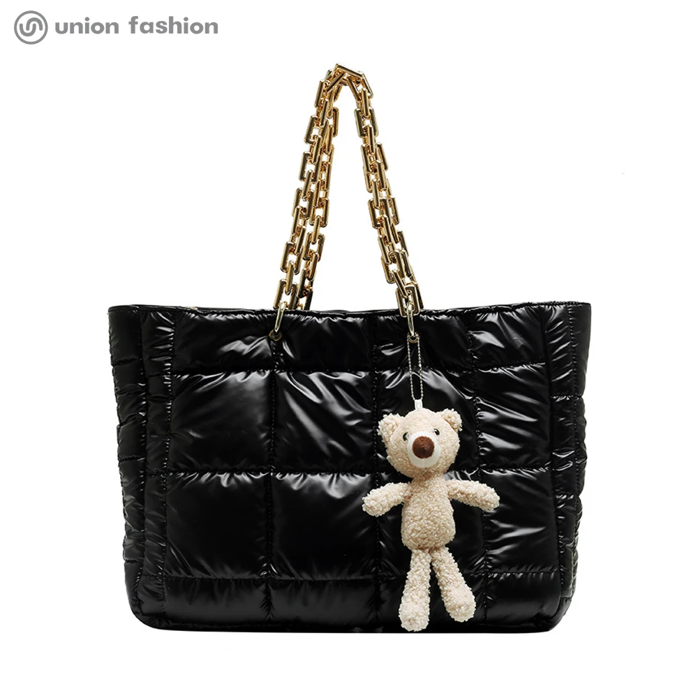 
Wholesale Super Cute Shopping Beach Large Women Nylon Tote Bags With Bear Doll Decoration 