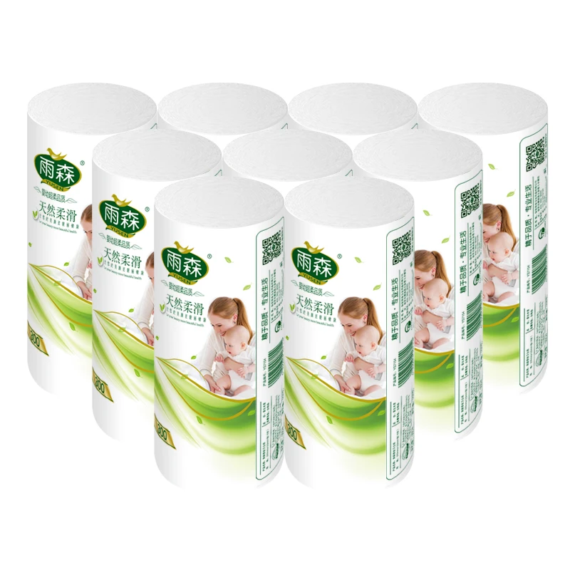 Asia environmental eco friendly factory OEM virgin wood pulp individual package baby toilet tissue paper roll