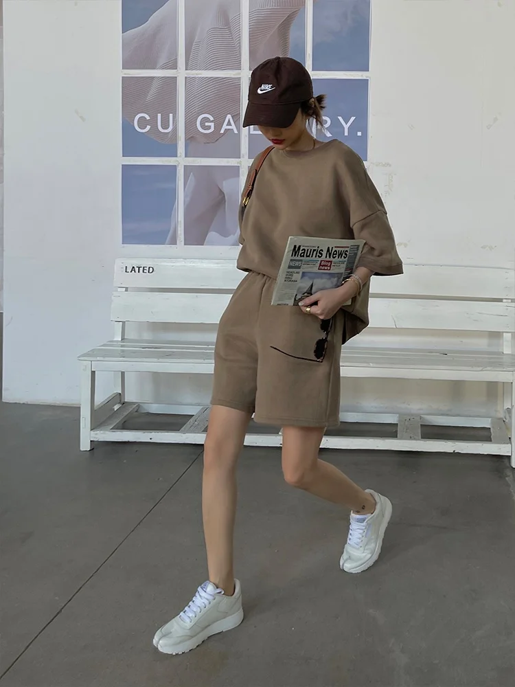 2022 Summer custom casual 2 piece set women hoodies high quality cotton short two piece set women clothing