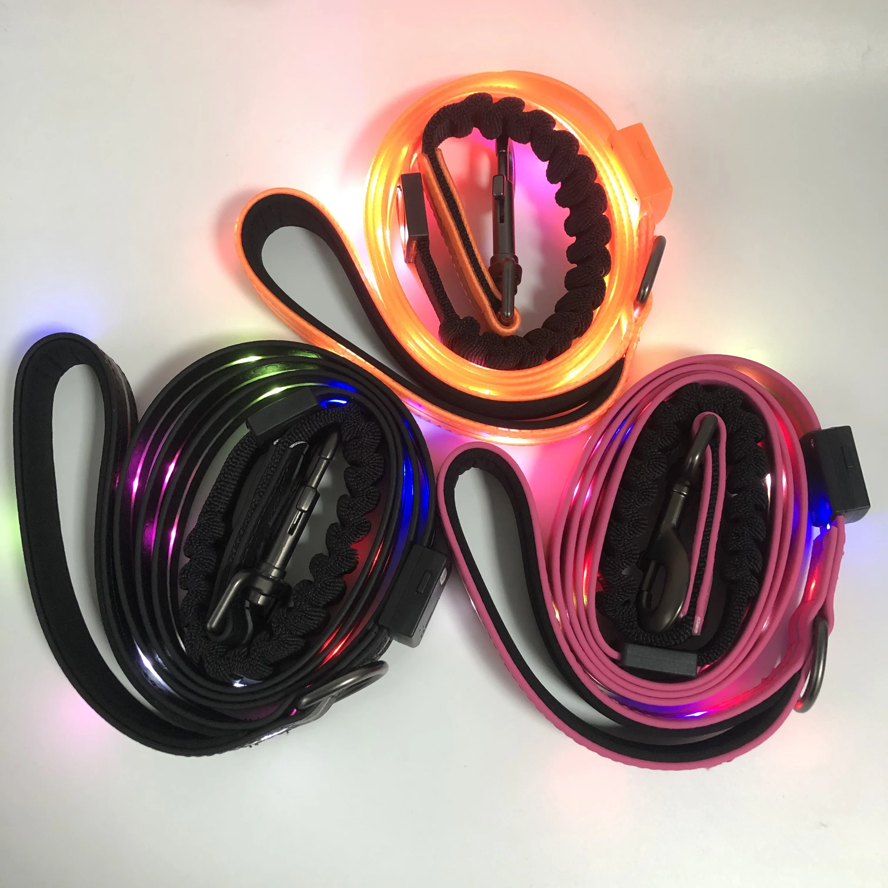 UMIONE Shock Absorbing Bungee Flashing Dog Leash PVC Coated Nylon Dogs LED Safety Leash for Night Walking Running