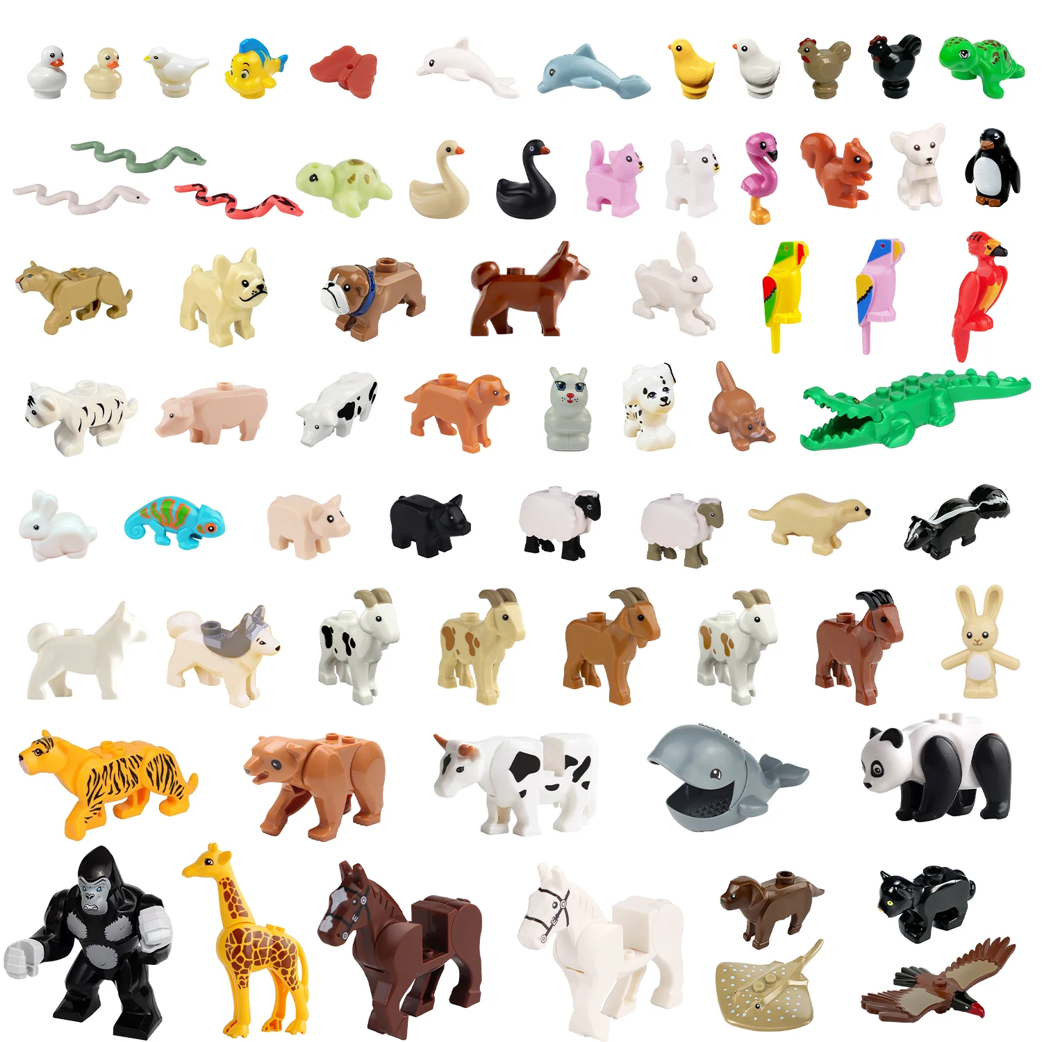 Farm animals Pigs dogs goats birds cats Rabbit squirrel Chicken cow turtle crocodile Moc building blocks DIY Toys for kids