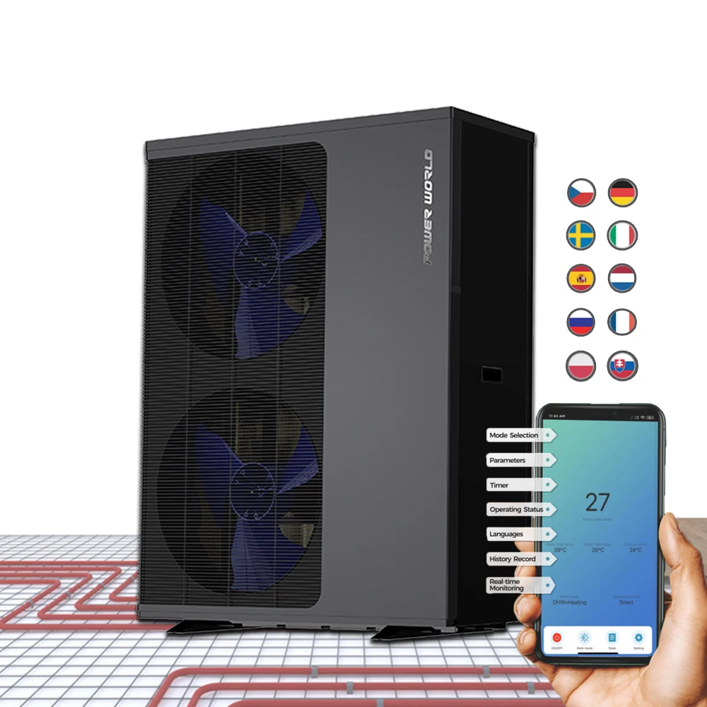 China Power World inverter air energy heat pump air water 290 heat and cold heat pump with hydro box