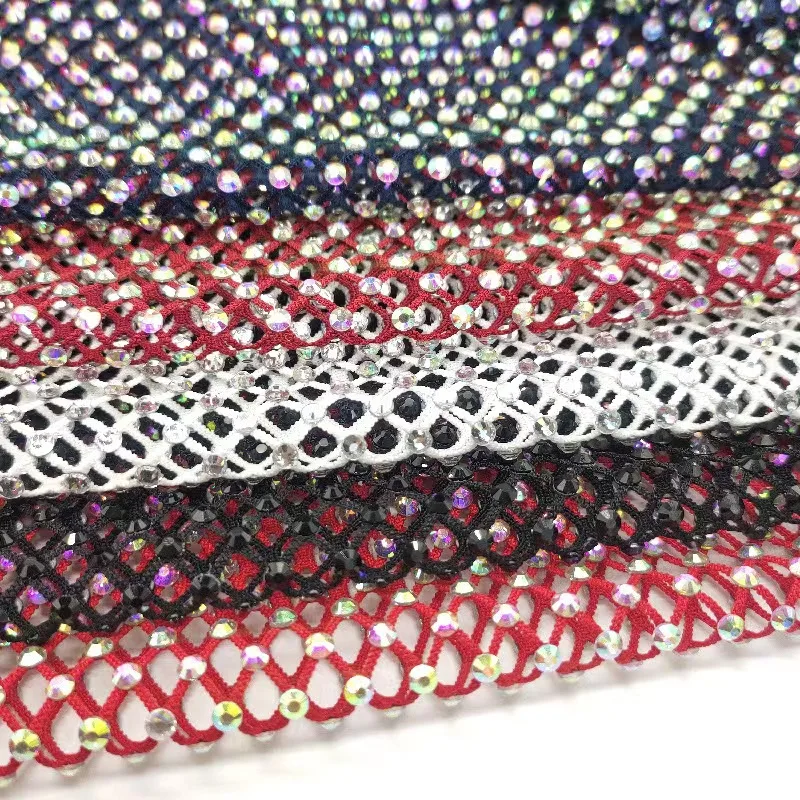 Rhinestones  Stretch Elastic Net Trim Crystal AB Rhinestone mesh fabric